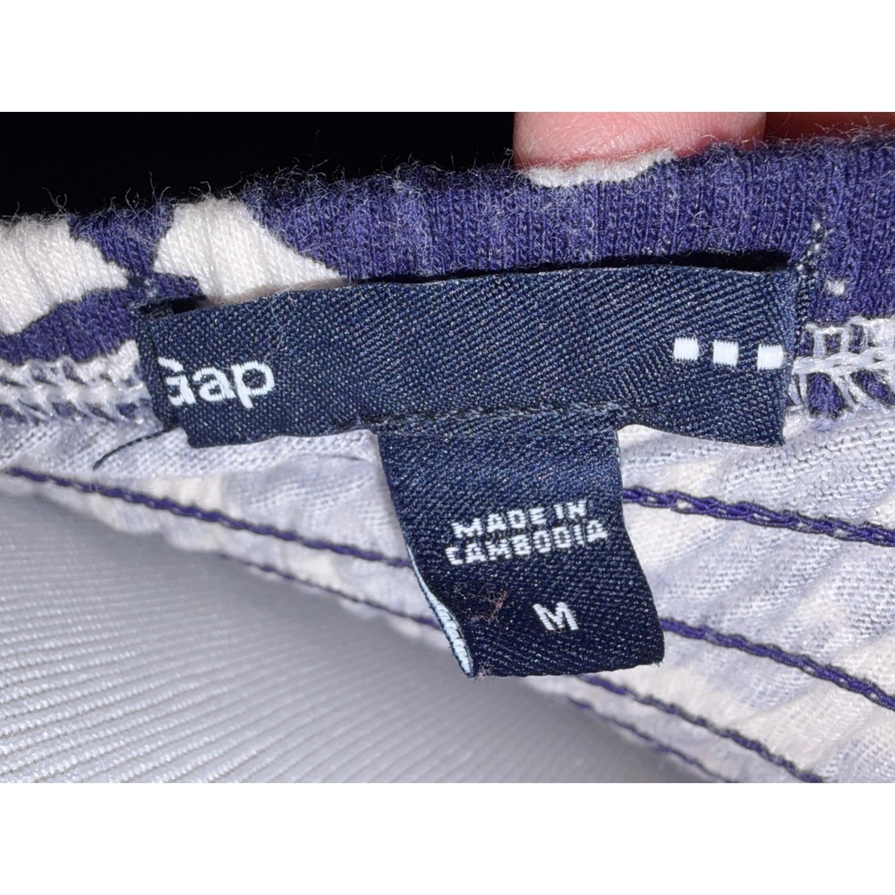 Gap Navy Blue White Floral Strapless Smocked Mini Dress Pockets Medium - Picture 4 of 4